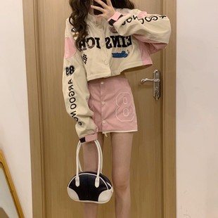 Pink Fried Arcade Car Suit Women Racing Detachable Jacket Spice Girls Baseball Suit Ins Autumn American Vintage Jacket