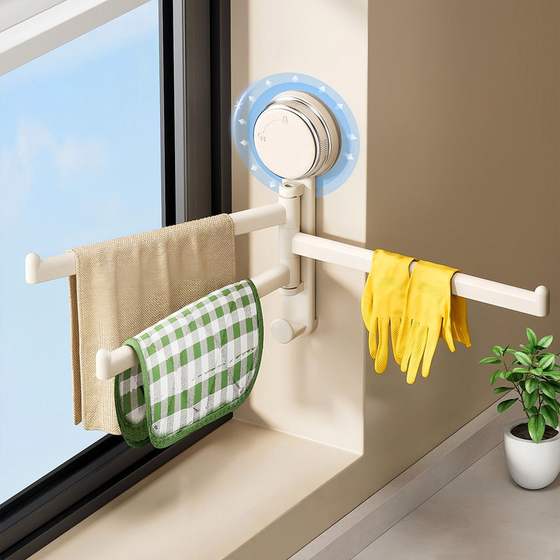 Suction Cup Kitchen Cloth Rack, Multi-Rod Rotatable Drain Rack for Sink and Windowsill, Wall-Mounted Towel Rack Suction Cup Kitchen Cloth Rack, Multi-Rod Rotatable Drain Rack for Sink and Windowsill, Wall-Mounted Towel Rack