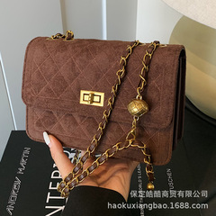 麂皮绒包包女式2025新款高级感复古菱格链条单肩腋下包斜挎小方包