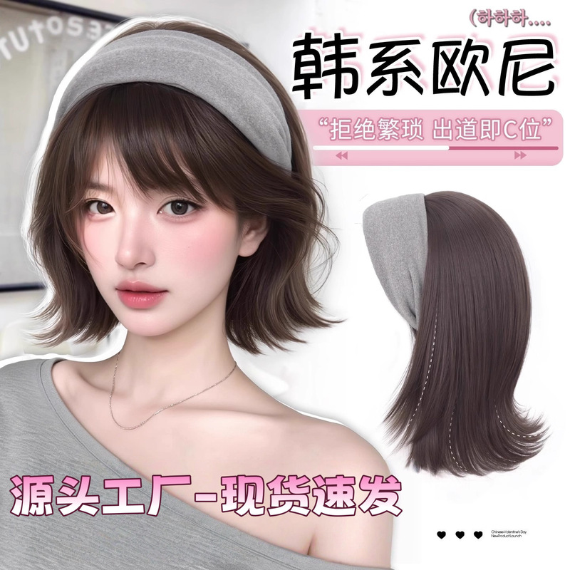 Headband Wig All-In-One Women's 2025 Autumn and Winter New Artificial Daily Full-Head Natural Hat Short Curly Wig Piece