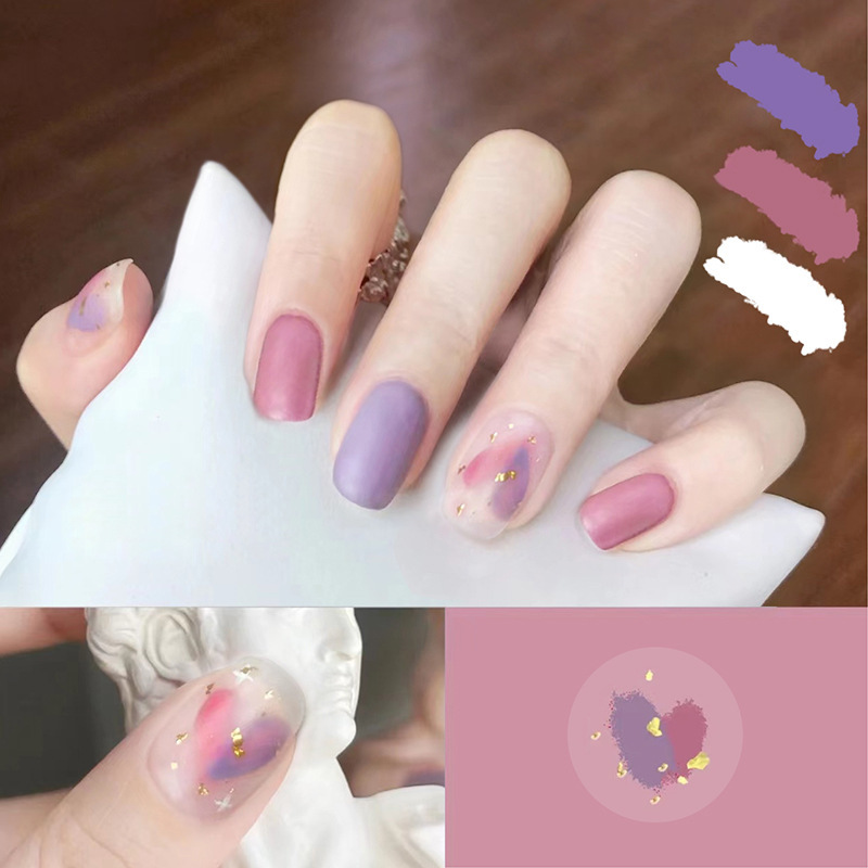 D017 Fake Nail Patch Wear Armor Waterproof Nail Patch Frosted Purple Oil Painting Temperament White Female Finished Product