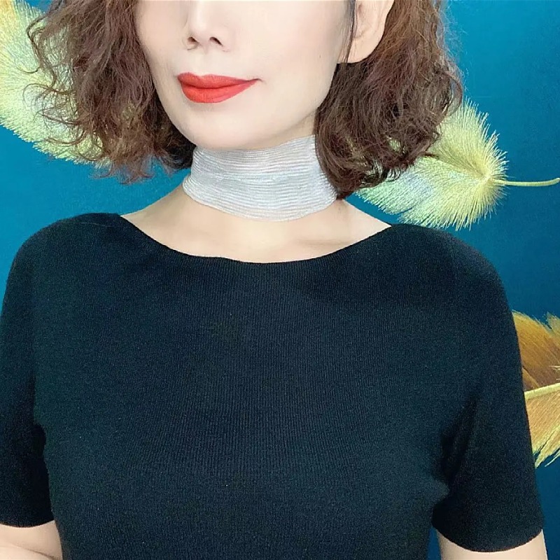 흰색-다채로운 마그네틱 버튼 실크 스카프