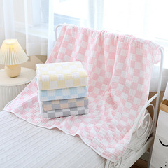 New 6-Layer Bamboo Fiber Children's Bath Towel Ultra Soft Simple Checkered Embroidered Baby Towel Kindergarten Baby Blanket