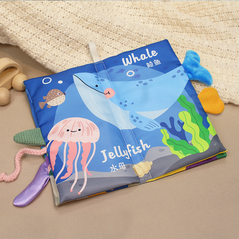 Libro de tela de cola tridimensional lavable con agua, mano de mordida, libro de tela desgarrado para la enseñanza temprana de bebés, juguete de iluminación cognitiva infantil