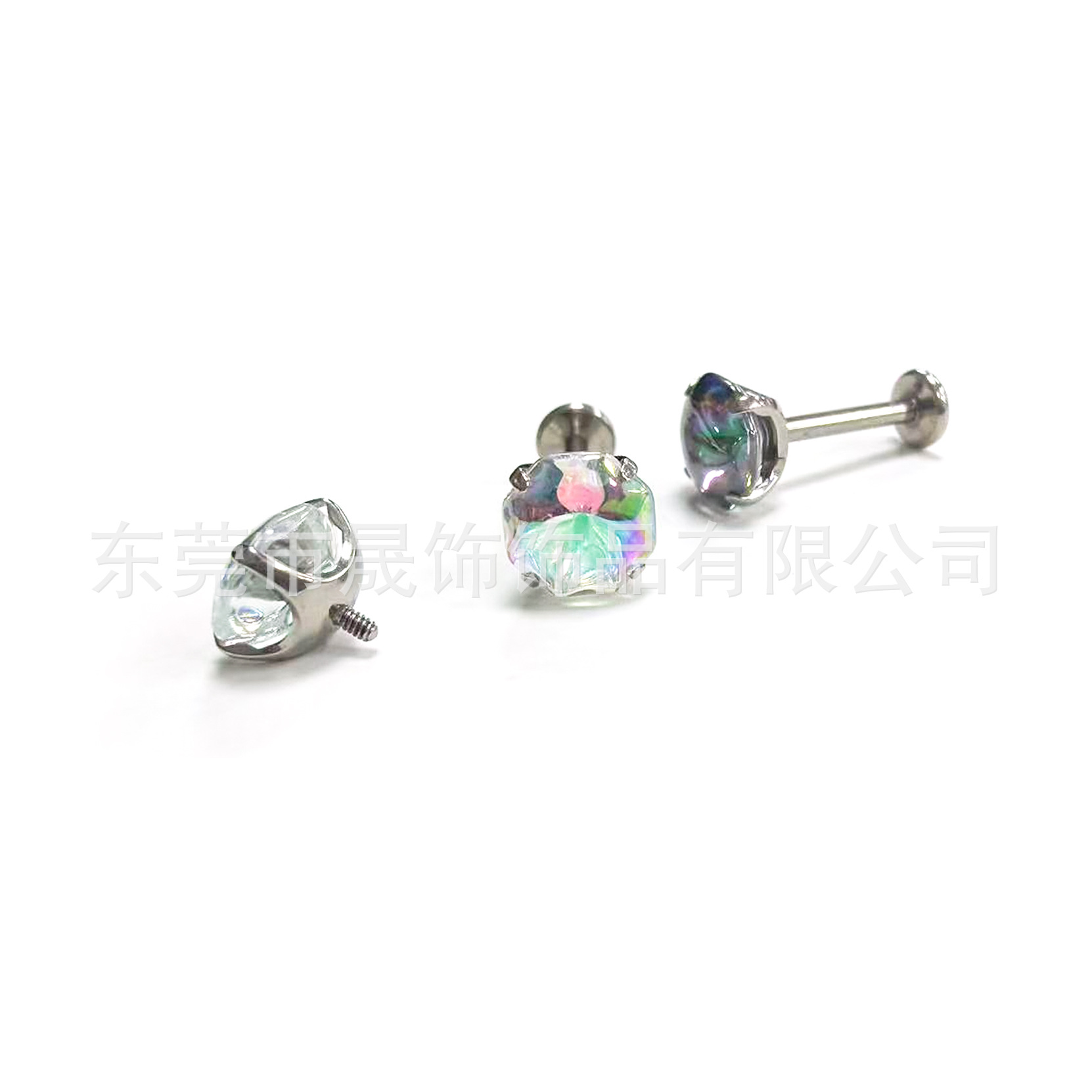 F136 Titanium 八边水母切 Ear Stud 圆底 Prong 炫彩渐变 Cubic Zirconia Helix Cartilage Stud G23 Implant Grade Titanium Jewelry