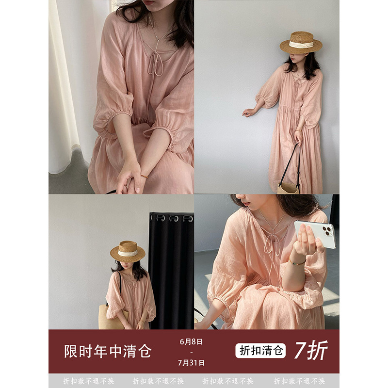 Jiangzuo 100% Ramie Retro Zen Style Tie-Dye Dress for Women, Solid Color Casual Long Dress for Summer 1809 Jiangzuo 100% Ramie Retro Zen Style Tie-Dye Dress for Women, Solid Color Casual Long Dress for Summer 1809
