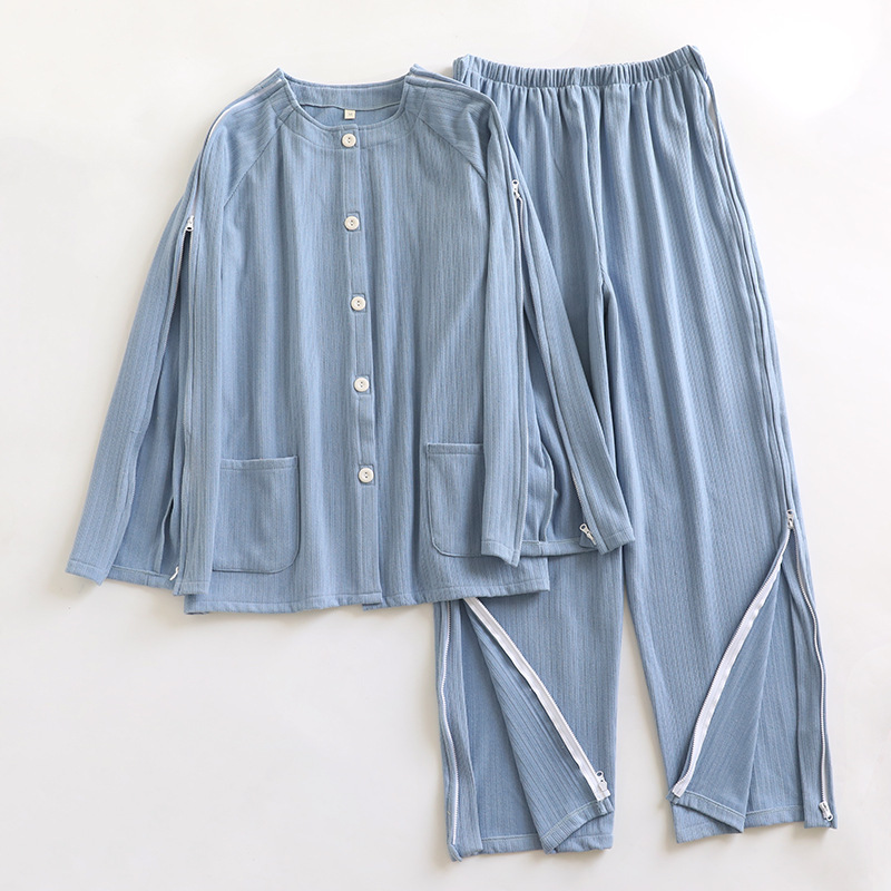 男性用ベッドケア服、着脱が簡単、片麻痺リハビリ服、入院患者服、ドイツ製ベルベット秋冬用ジッパー付き骨折用ホーム服|undefined