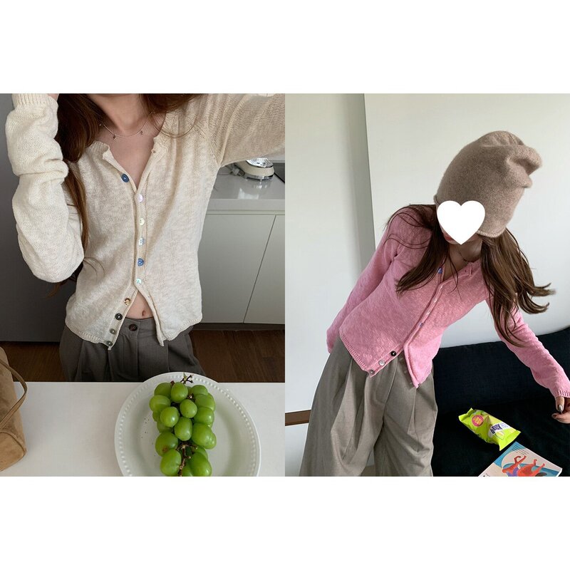 [in Stock] Im Sweet Oxygen Knitwear~Snowflake Texture 100% Cotton Color-Block Shell Button Knitted Cardigan for Women, Autumn Collection