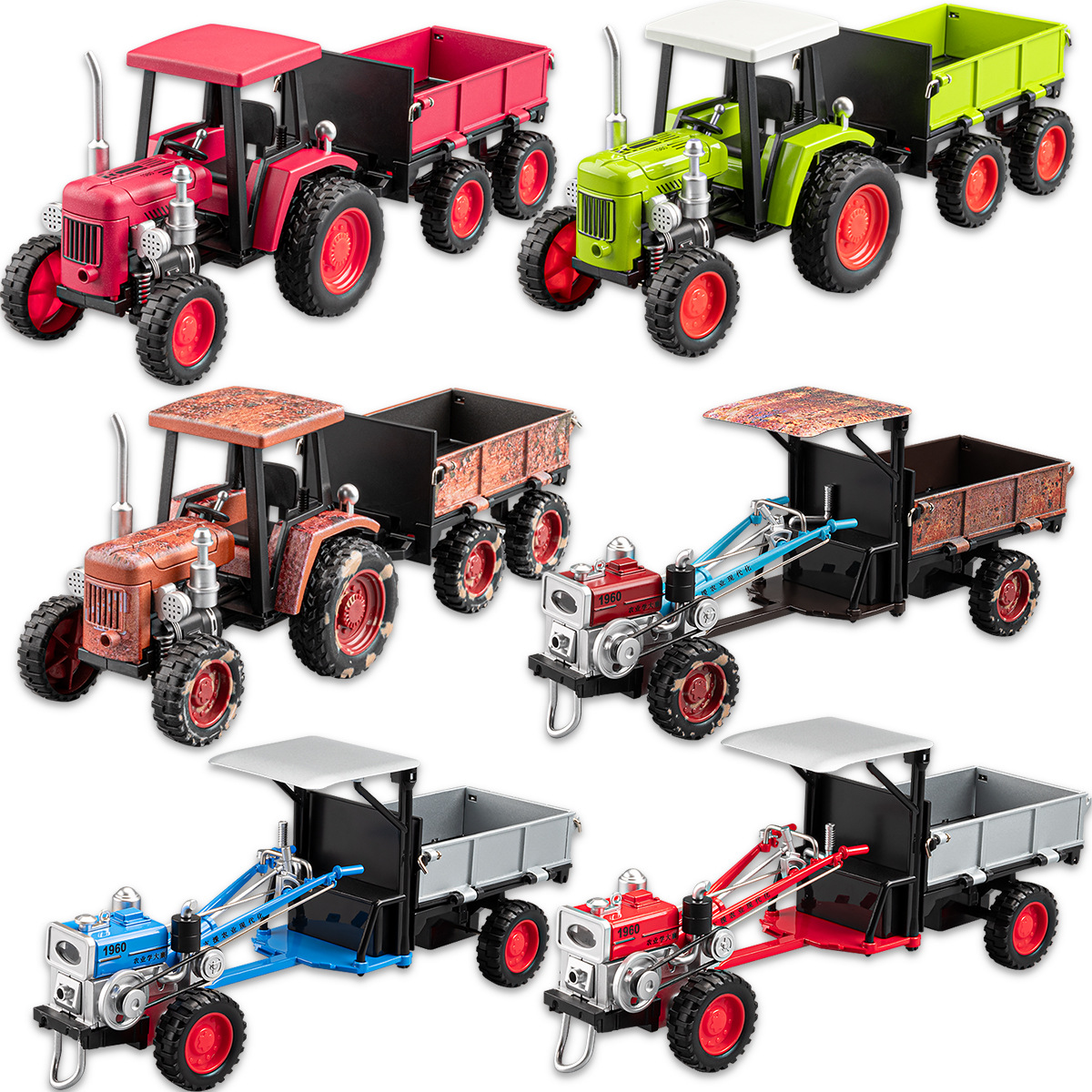 Alloy Agricultural Tractor Model Hand-Held Tractor Transporter Pull-Back Sound and Light Toy Engineering Vehicle