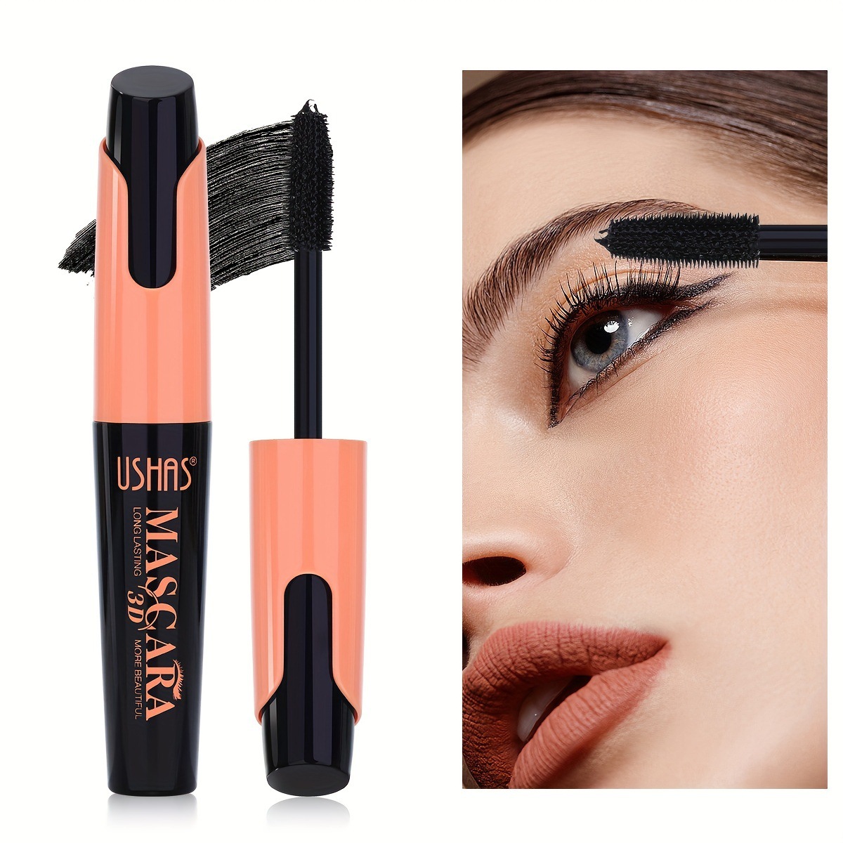 USHAS rímel a prueba de agua a prueba de sudor sin manchas, largo y grueso MA1073