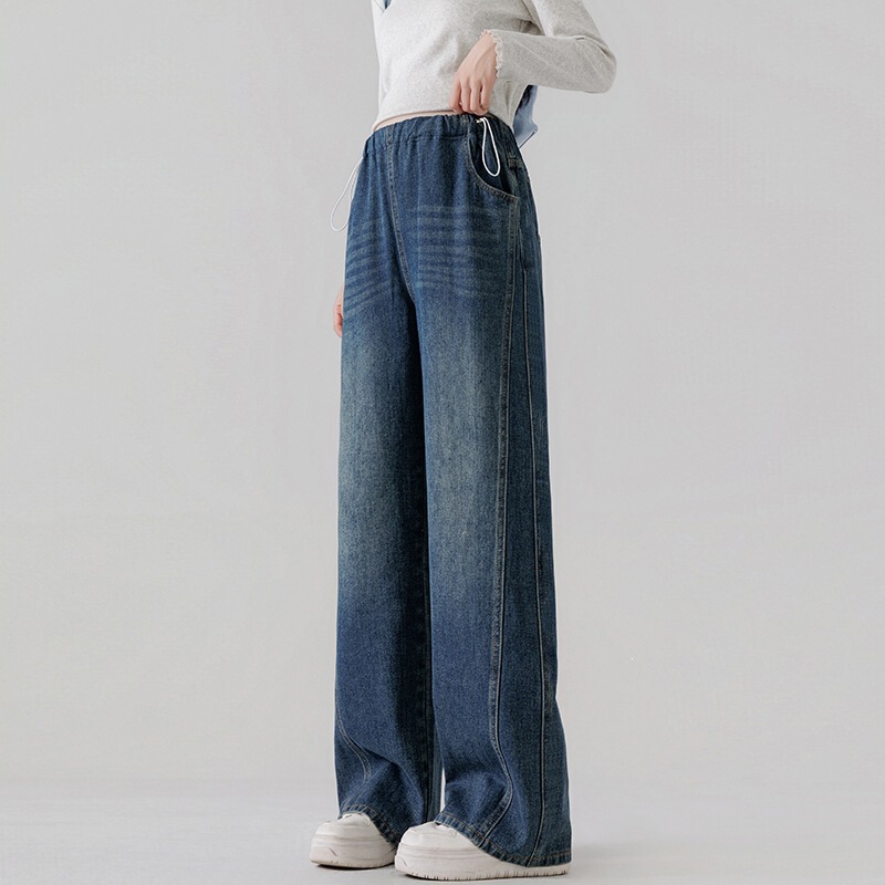 Real shot: Maternity drawstring jeans, wide-leg pants for outer wear, no belly support, loose straight-leg jeans for pregnant women Real shot: Maternity drawstring jeans, wide-leg pants for outer wear, no belly support, loose straight-leg jeans for pregnant women