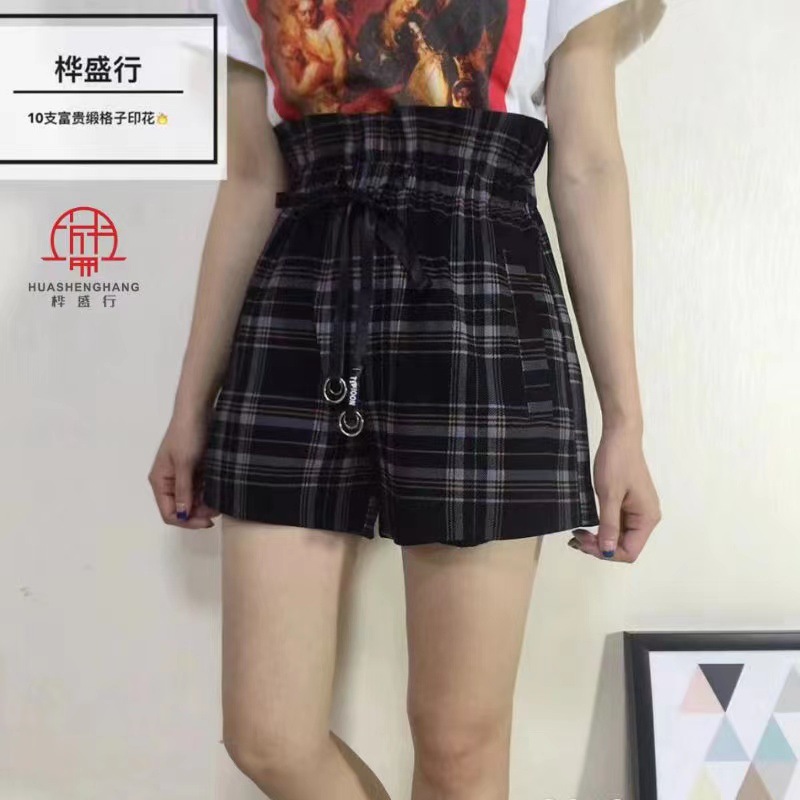 格子印花面料 锦棉弹力富贵缎布料 春秋女装格子裙装裤装时装面料