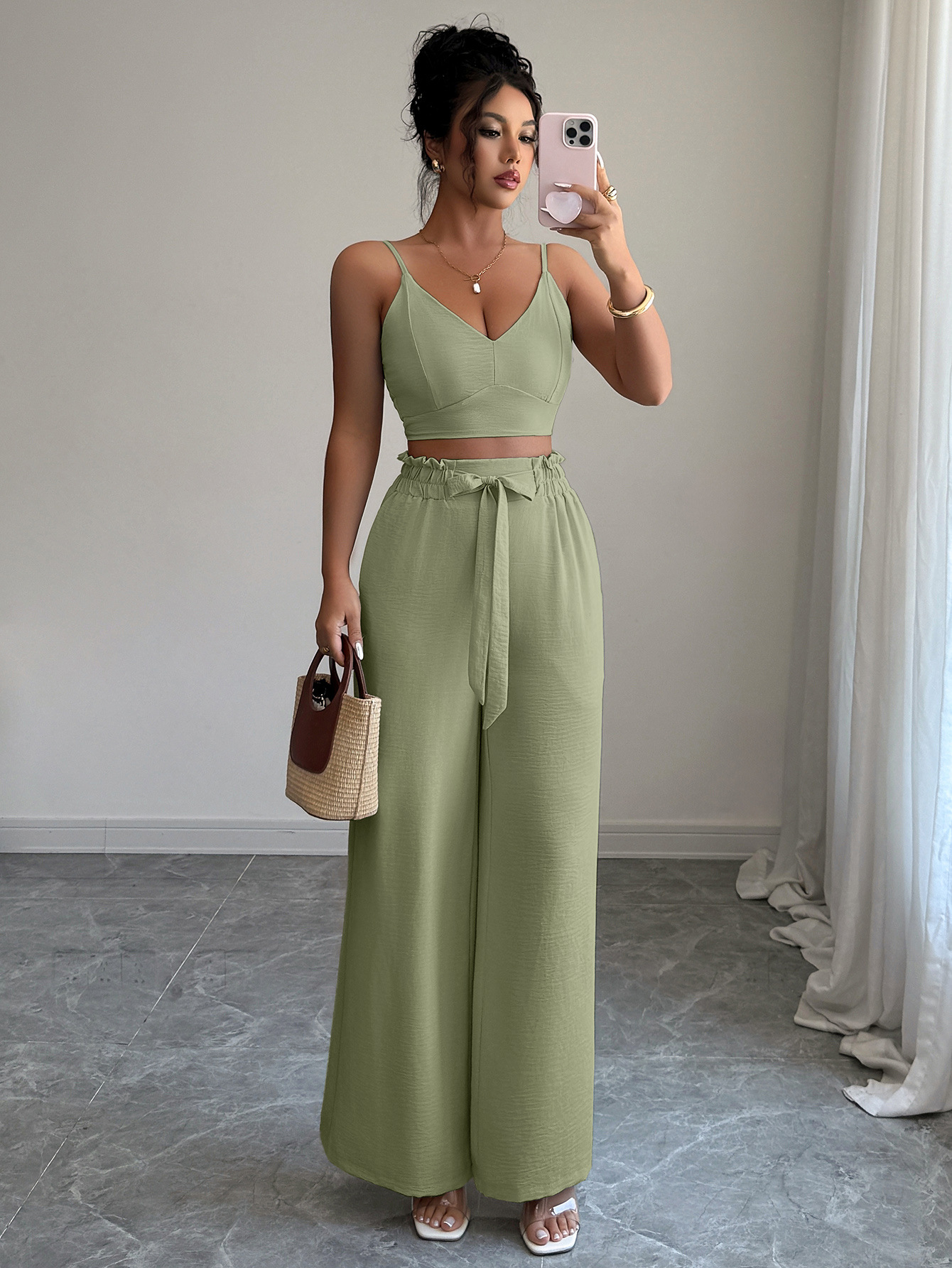 364g Weight Sleeveless Sleeve Length Polyester Fabric Type Pant Co-ord Set Sets Type 2 Pieces Set Quantity Casual, Daily Occasion Strap Neckline Slim, Loose Fit Type Solid Color Pattern Summer Season Women's Gender Casual, Sexy Style Casual Daily Women's Casual Sexy Solid Color Polyester Pant Co-ord Set Pants Sets 4