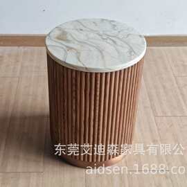 美式RH复古大理石台面圆形茶几美国客厅现代简约恰谈茶桌边几组合