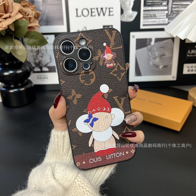 Light Luxury Trendy Brand Monogram Case Suitable for Apple 16 Pro Max Phone Case, iPhone 15 Leather Case, High-End 14 Case, 13 Protective Cover
