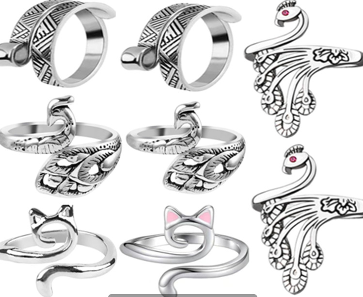 Ganchillo con hilo anillo cinta joyería gancho lana plata tailandesa apertura ajustable dedo índice tejido anillo de la cola con hebilla de marca