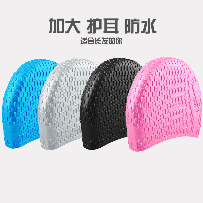 gorra de natación de silicona para mujeres adultas gorra de goteo de agua gorra de natación burbuja gorra de natación superelástica impermeable orejas cabello largo