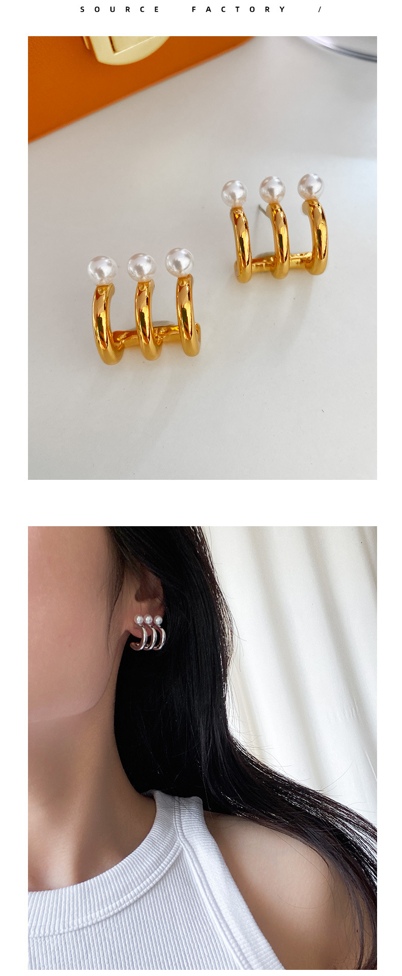 Retro Geometric Pearl Copper Earrings 1 Pair