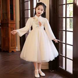 长袖儿童礼服中国风时尚中式汉服生日公主裙儿童拜年服钢琴演出服