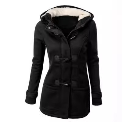 2024 Autumn/Winter Long-Length Coat with Leather Edge and Horn Buttons, Hooded Jacket Sweater, Cotton Warm Coat, Plus Size Women's Cross-Border Bestseller