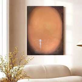 手绘油画茶室肌理装饰画客厅暧色日出简约抽象画玄关过道立体挂画