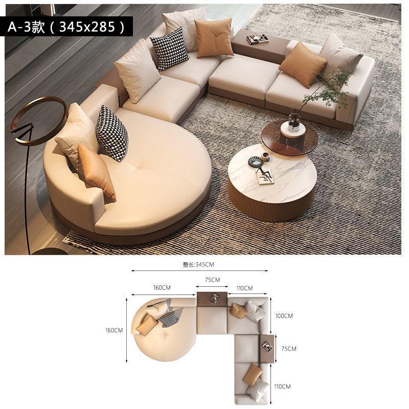 Sala de estar de lujo ligero gran piso plano estilo italiano minimalista sofá de cuero Connery diseñador de villa arco sofá de forma especial image 12
