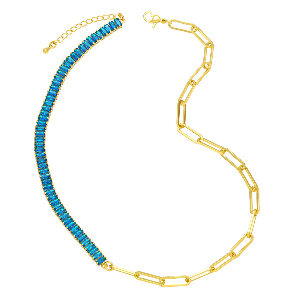 fashion copper zircon geometric splicing clavicle chain necklace wholesale