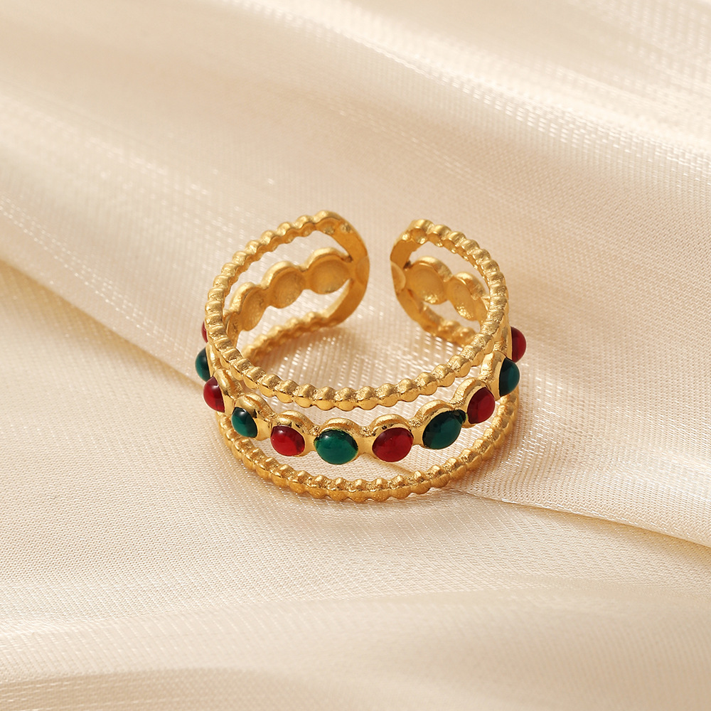 Retro Geometric Stainless Steel Enamel Open Ring 1 Piece