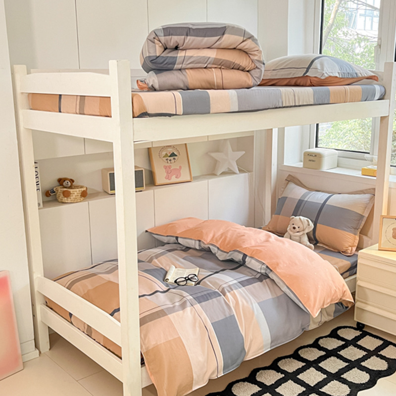 Juego de sábanas impresas de algodón de cuatro piezas Juego de tres piezas para estudiantes individual y doble, dormitorio doméstico de primavera y verano, sábanas lavables a máquina