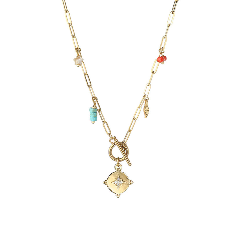 Fashion Eight awn star Stainless Steel Plating Inlay Zircon Pendant Necklace 1 Piece