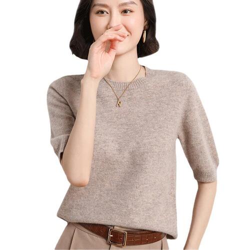 5 Autumn Knitted Sweater Women's Sweater Women's Short Sleeve Round Neck Women's