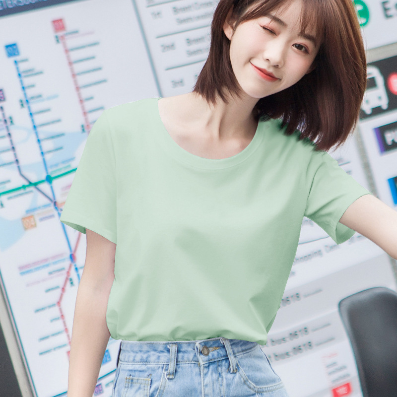 メーカー直販代行新型ネットレッド韓国版ゆるい丸首半袖純色純綿tシャツ女性卸売り小売