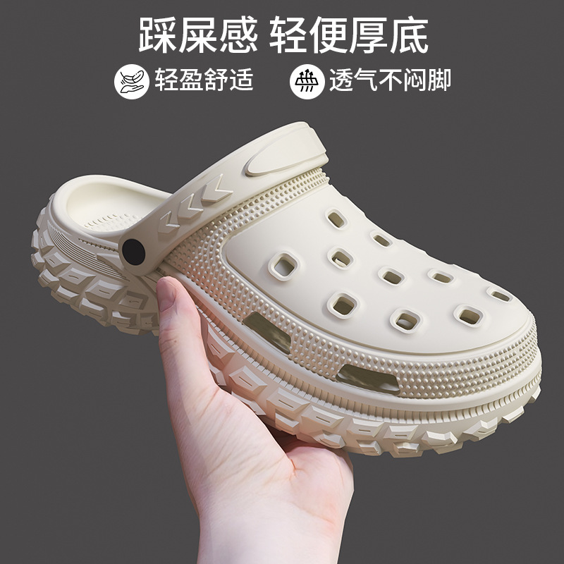 【跨境】男士凉拖洞洞鞋踩屎感情侣款可开车纯色沙滩鞋包头凉拖鞋