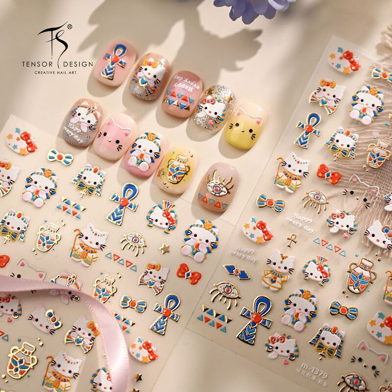 Egyptian Fairy Tale Style Cat Nail Stickers M1379 Gold Exotic Sweet Cool Cat Adhesive Nail Stickers
