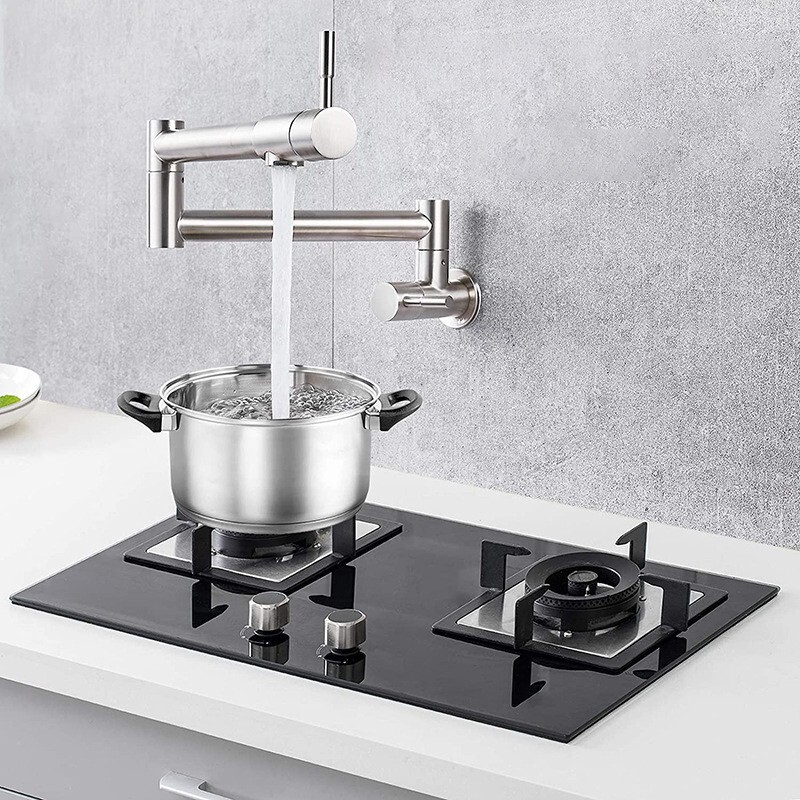 Wall-Mounted Folding Faucet 304 Stainless Steel Splash-Proof Universal Rotating Dual-Switch Sink Kitchen Single Cold Water Faucet