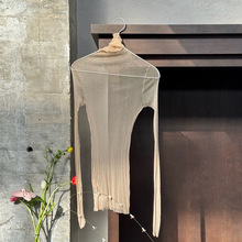 现货多 薄如蝉翼 1oo%真丝桑蚕丝网纱 弹力长袖内搭打底衫