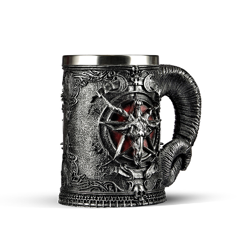 Caballero de acero inoxidable tazas de cerveza vintage tazas de whisky creativas de relieve de resina decoración tazas personales
