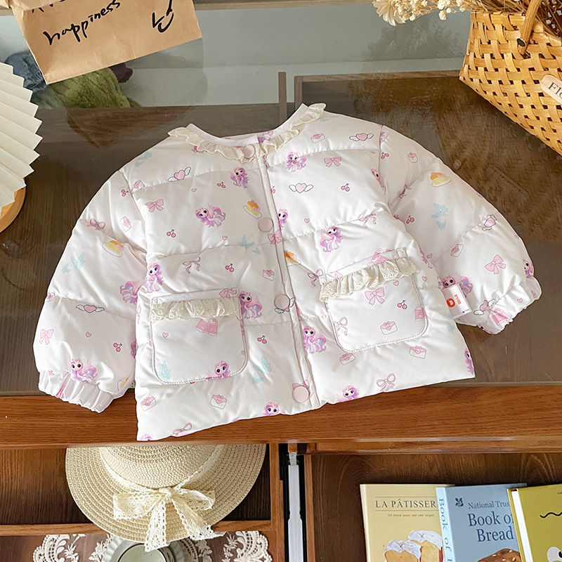 女童轻薄羽绒服2025冬季新品甜美碎花蕾丝花边新国标90白鸭绒外套|undefined