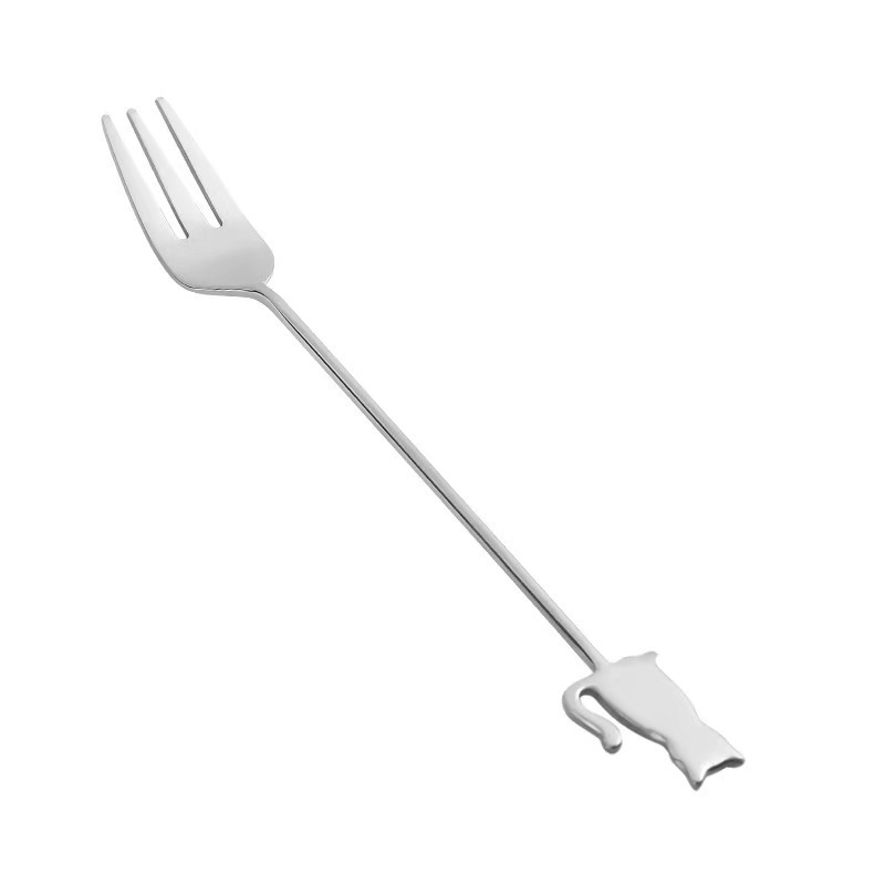은색 앉아있는 고양이 포크
