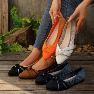 Cross-border Foreign Trade plus size Fly-woven Breathable Flat Shoes Women's Foot Bow Shallow Mouth Lazy Work Shoes Shoes