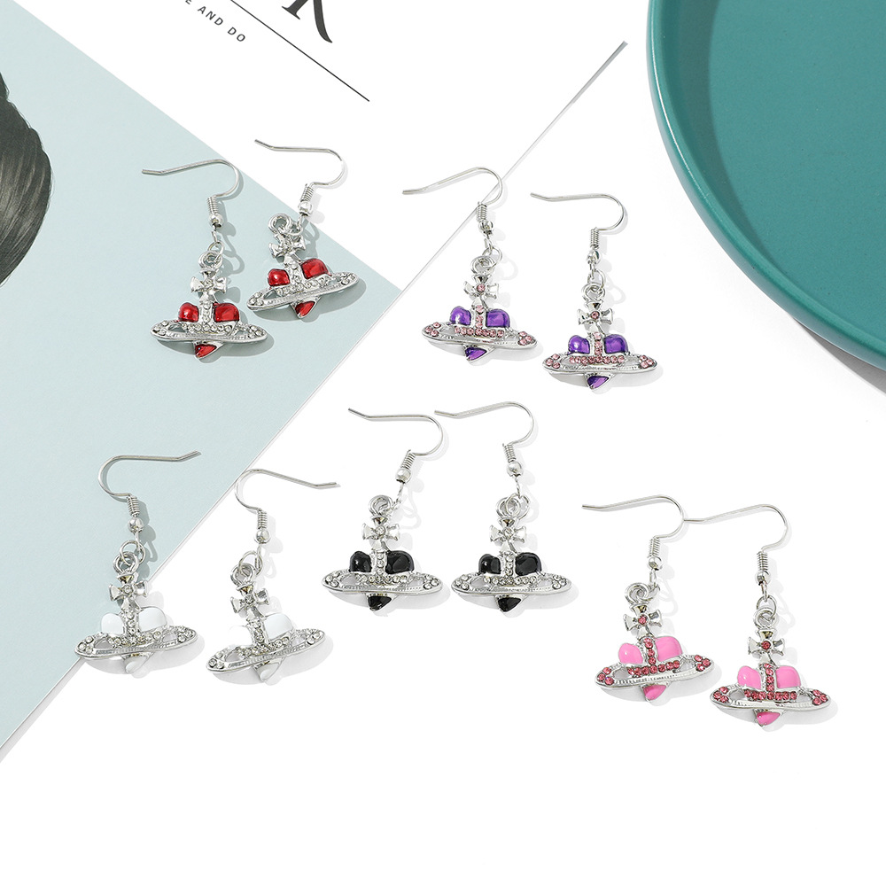 Drop Earrings Classification 1 Pair Retro Heart Shape Planet Alloy Plating Inlay Rhinestones Women's Drop Earrings