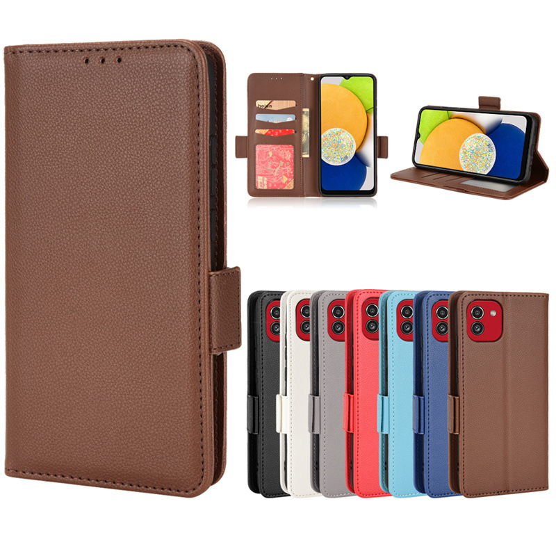 For Samsung Galaxy A 03 164.2 Global version mobile phone case flip card side buckle litchi pattern leather case money
