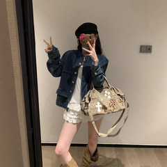 法式小香风蓝色牛仔外套女2025早秋季新款设计感小众宽松夹克上衣