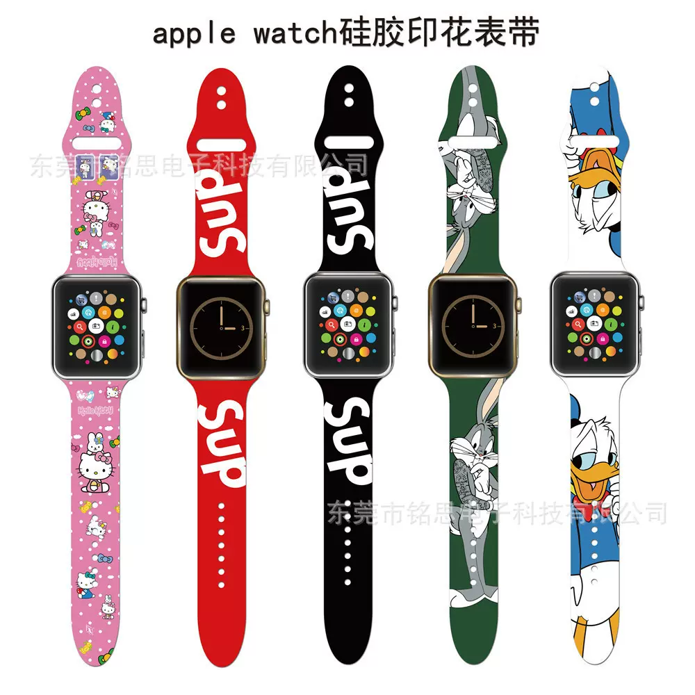 适用AppleWatch苹果S印花表带iwatch123456789代超萌彩印手表带