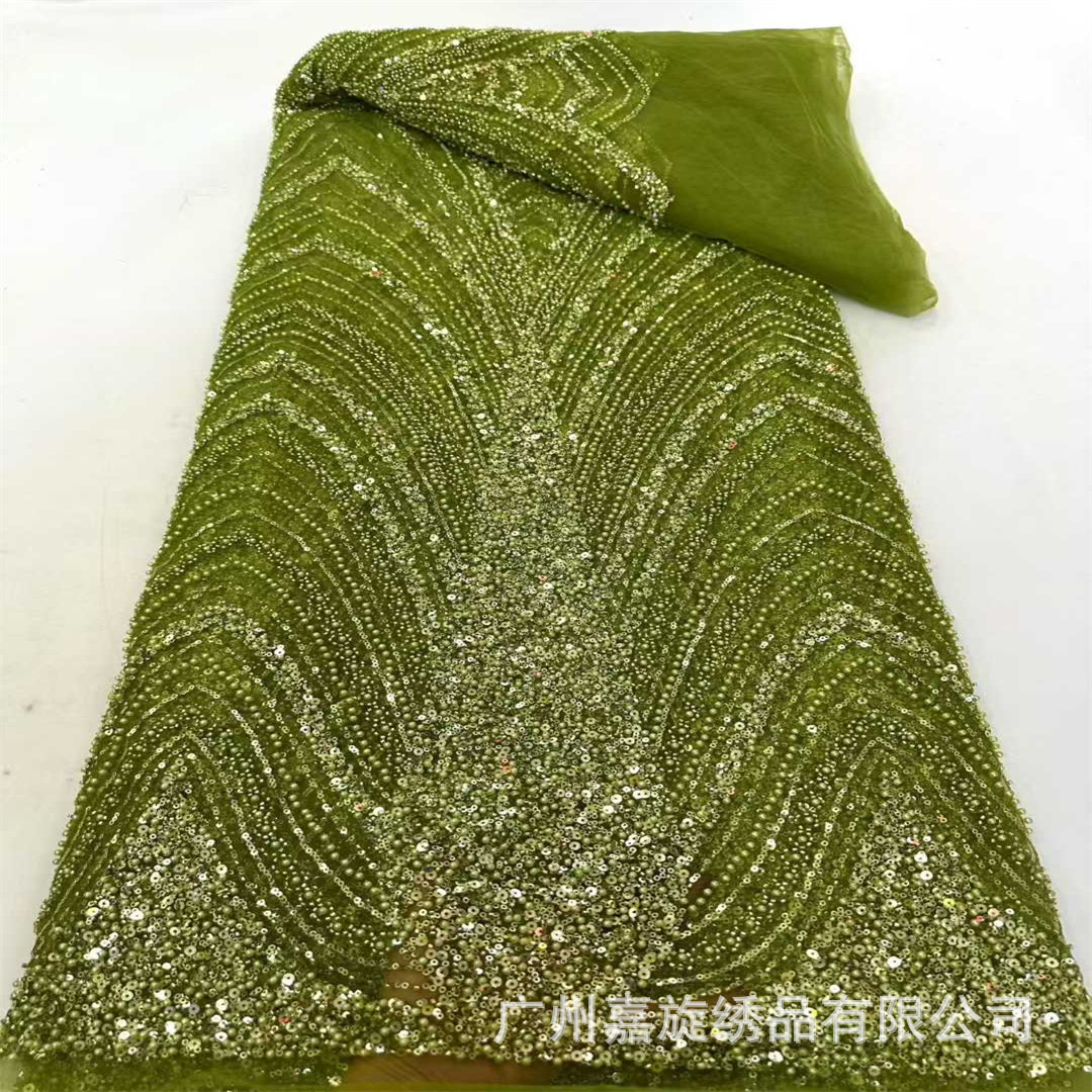 Doble V rayas de malla sequinilla tubo de cuentas bordado vestido de boda tela bordada cuentas suministro de stock de encaje