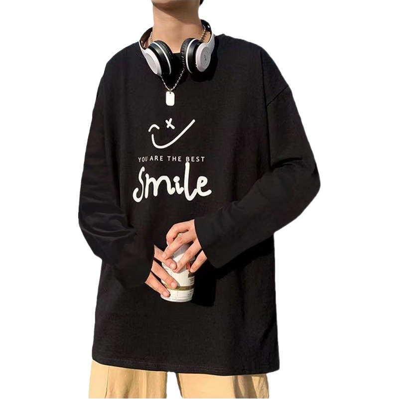 Camiseta extra grande de manga larga para hombre camisa gorda de otoño estilo de moda de Hong Kong Camiseta larga estudiante camisa de fondo casual