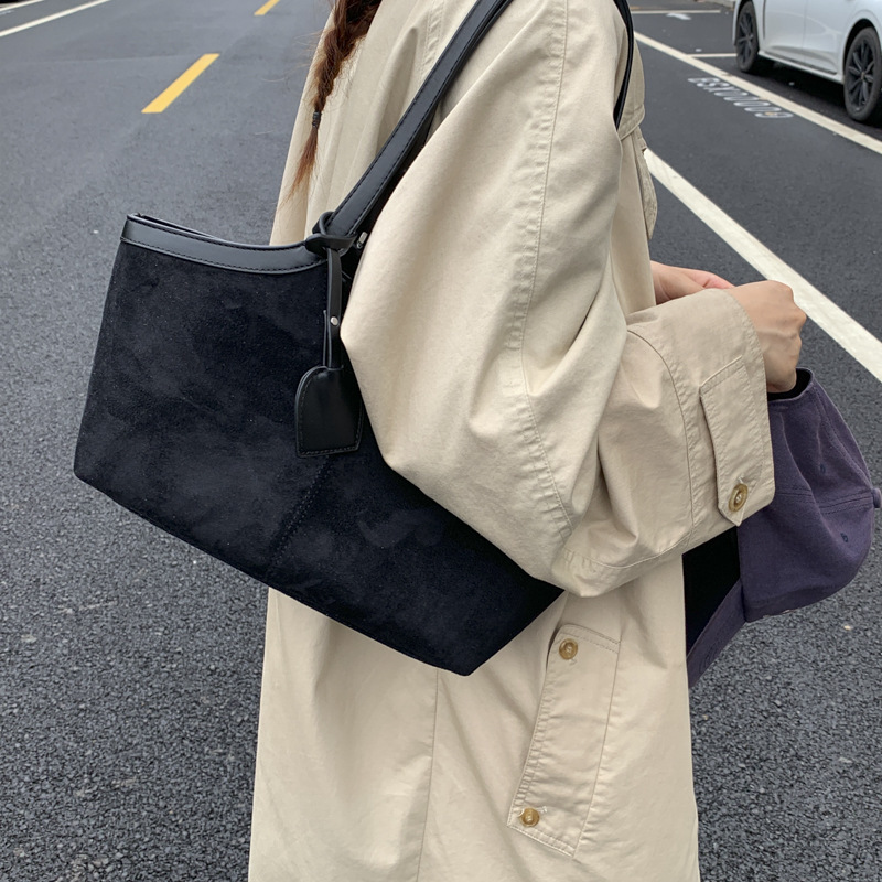 韩系小众复古风包包美拉德麂皮绒手提托特包女跨境简约时尚单肩包|undefined