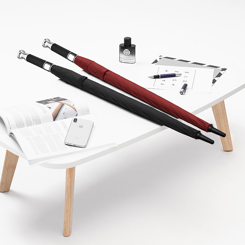 All-fiber silver-plated golf umbrella—same design as Rolls-Royce car umbrellas—electroplated, perfect for welcoming VIPs, black vinyl, and featuring a long, business-style handle.