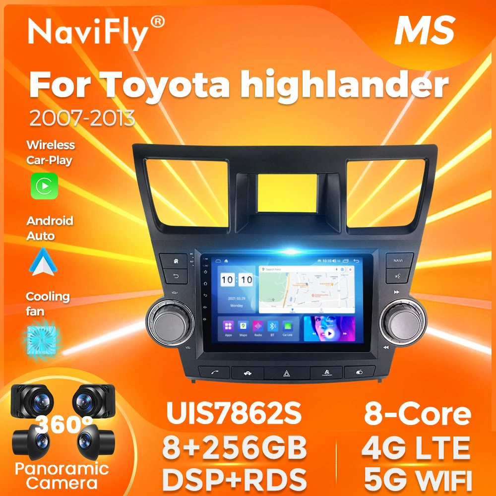 Подходит для на экране заднего вида навигации Toyota Highlander 07-13 на Android с Bluetooth и кнопками