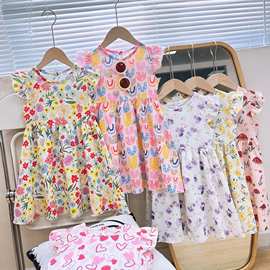 女童连衣裙夏季新款宝宝飞袖公主裙碎花裙子中小童裙子童装批发